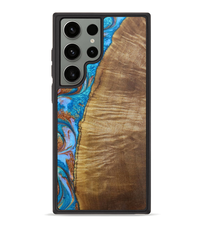 Galaxy S23 Ultra Wood+Resin Phone Case - Cheri (Teal & Gold, 641651)