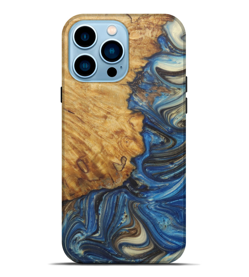 iPhone 14 Pro Max Wood+Resin Live Edge Phone Case - Dinh (Light Blue, 594861)