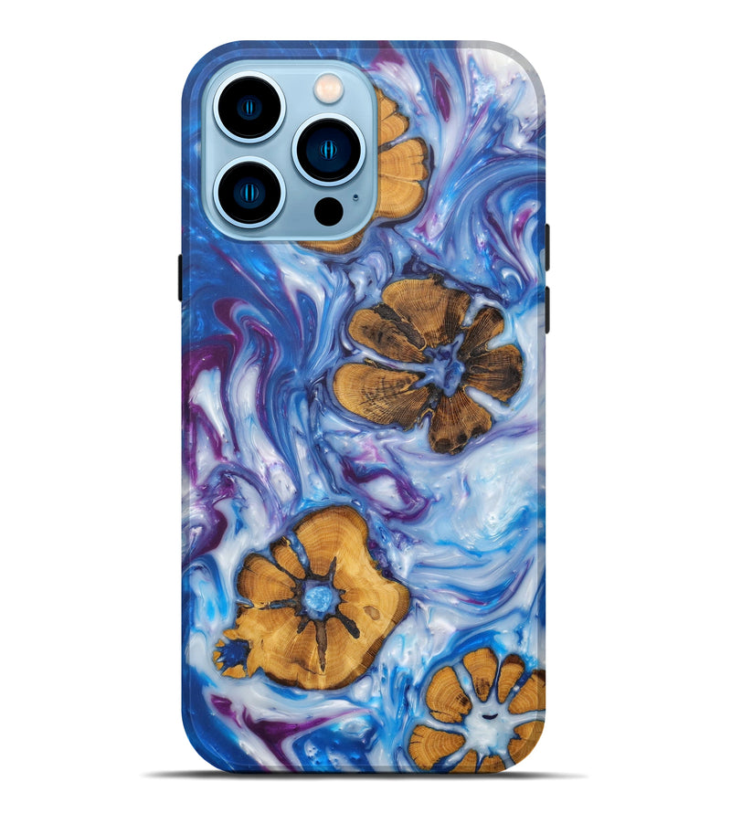 iPhone 14 Pro Max Wood+Resin Live Edge Phone Case - Alison (Light Blue, 588010)