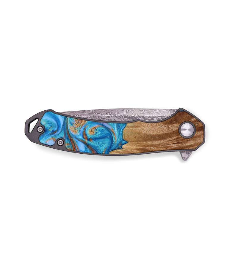 EDC Wood+Resin Pocket Knife - Daniella (Teal & Gold, 641911)