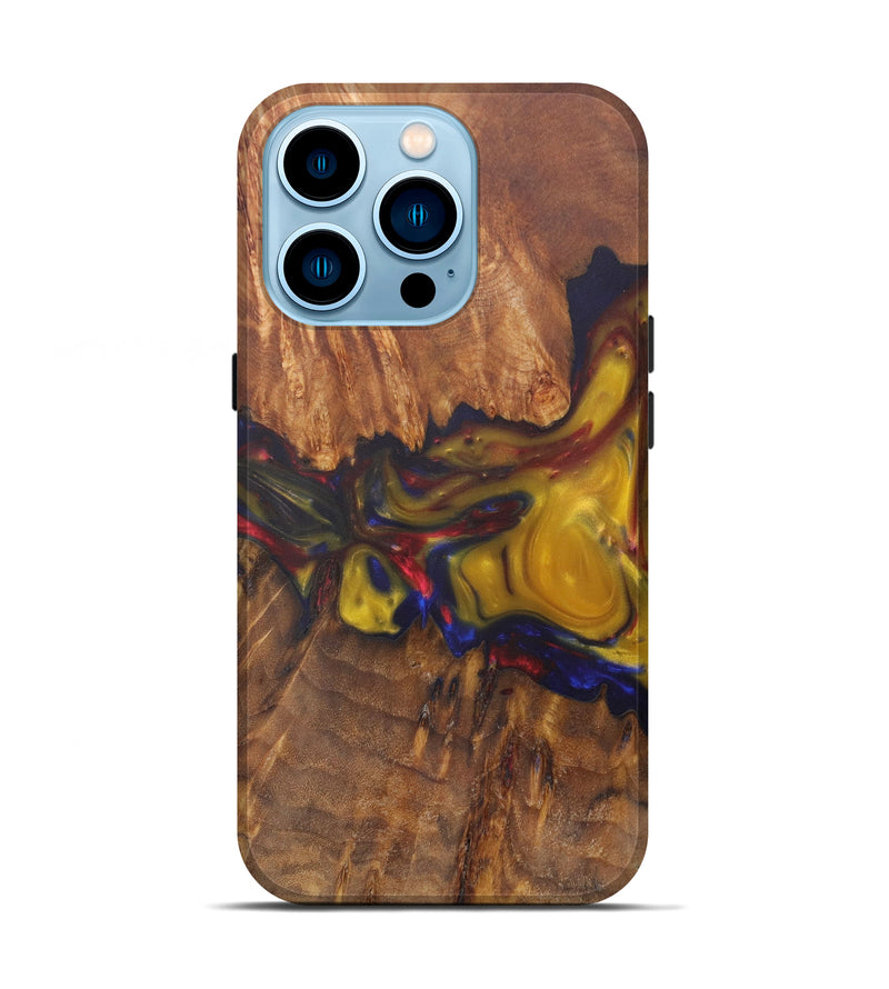 iPhone 14 Pro Wood+Resin Live Edge Phone Case - Jerry (Dark Red, 593756)