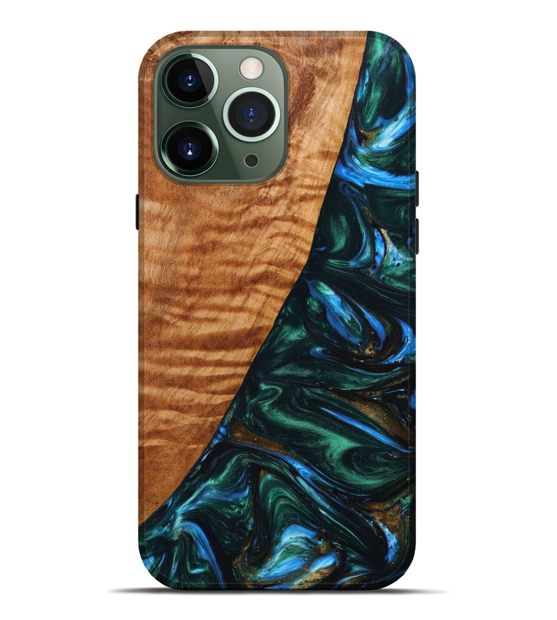 iPhone 13 Pro Max Wood+Resin Live Edge Phone Case - Hung (Green, 633183)