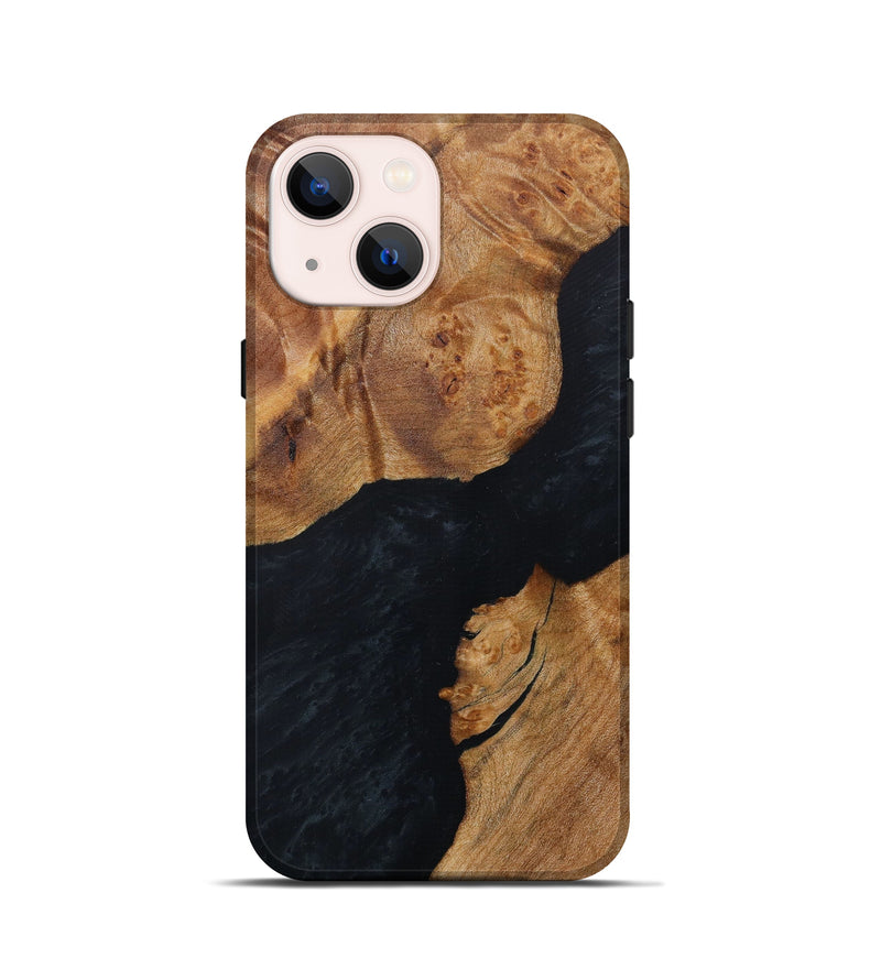 iPhone 13 mini Wood+Resin Live Edge Phone Case - Hezekiah (Pure Black, 614967)