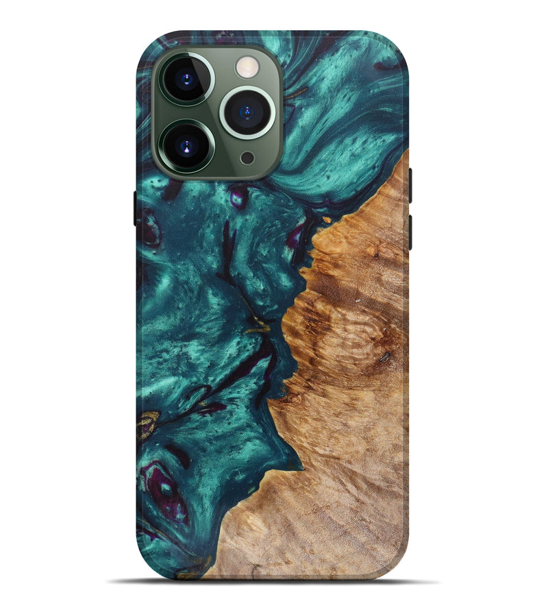 iPhone 13 Pro Max Wood+Resin Live Edge Phone Case - Daxton (Green, 623576)
