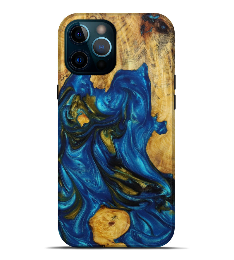 iPhone 12 Pro Max Wood+Resin Live Edge Phone Case - Henry (Teal & Gold, 642854)