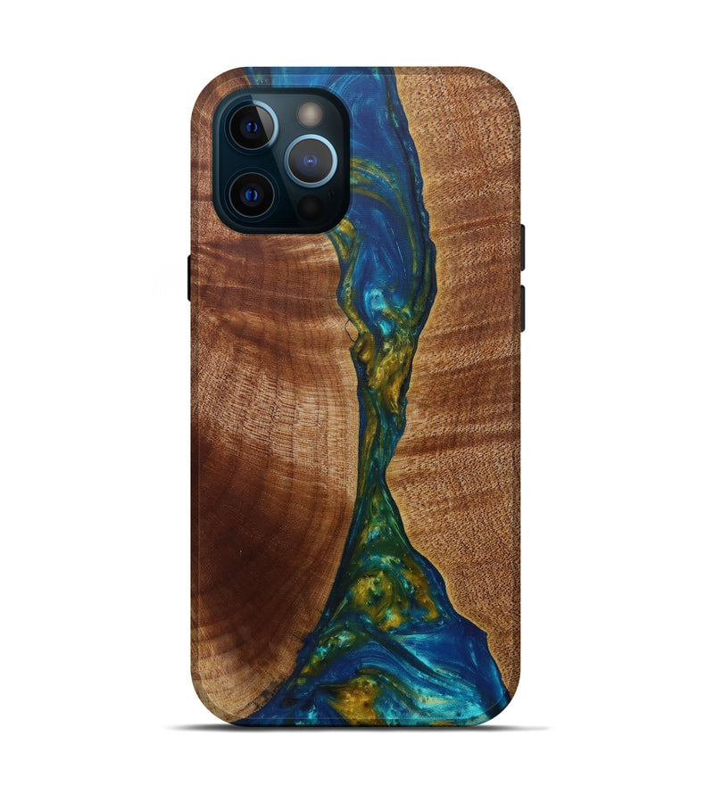 iPhone 12 Pro Wood+Resin Live Edge Phone Case - Klarrisa (Teal & Gold, 585178)