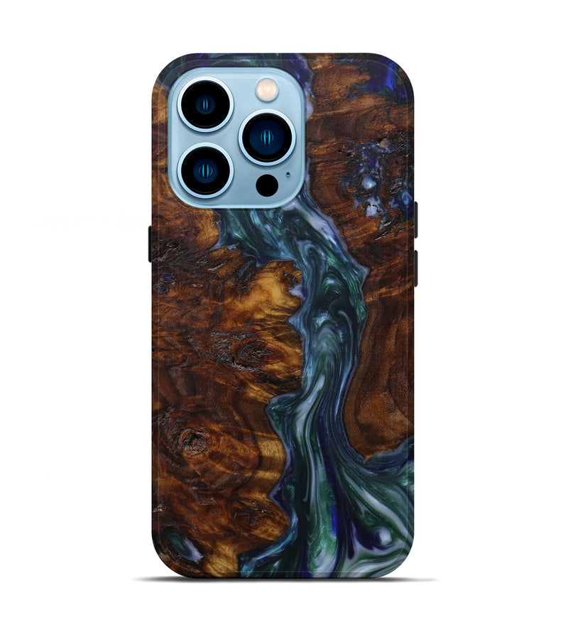 iPhone 14 Pro Wood+Resin Live Edge Phone Case - Stewart (Dark Green, 591383)