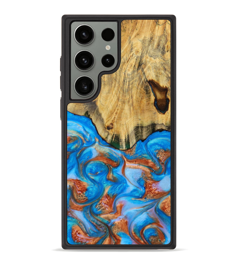 Galaxy S23 Ultra Wood+Resin Phone Case - Jazlyn (Teal & Gold, 622380)