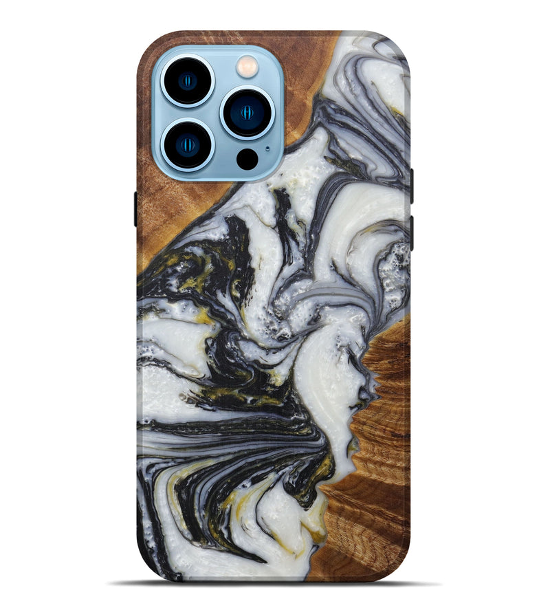 iPhone 14 Pro Max Wood+Resin Live Edge Phone Case - Sluis (Black & White, 591796)