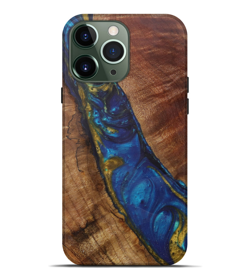 iPhone 13 Pro Max Wood+Resin Live Edge Phone Case - Tomeka (Teal & Gold, 610342)