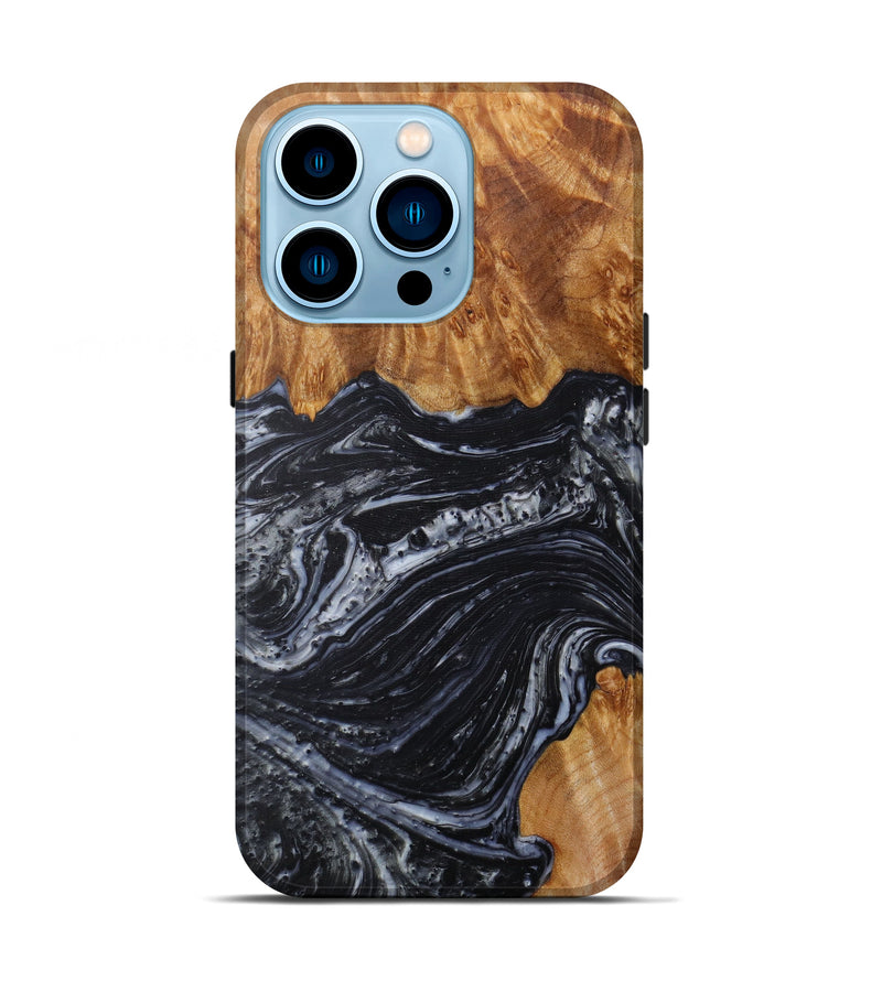 iPhone 14 Pro Wood+Resin Live Edge Phone Case - Kikelia (Black & White, 589845)