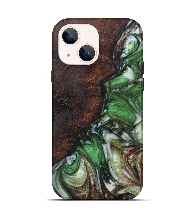iPhone 14 Wood+Resin Live Edge Phone Case - Mae (Dark Green, 604275)