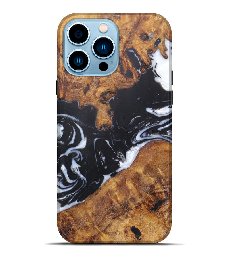 iPhone 14 Pro Max Wood+Resin Live Edge Phone Case - Rodney (Black & White, 606477)