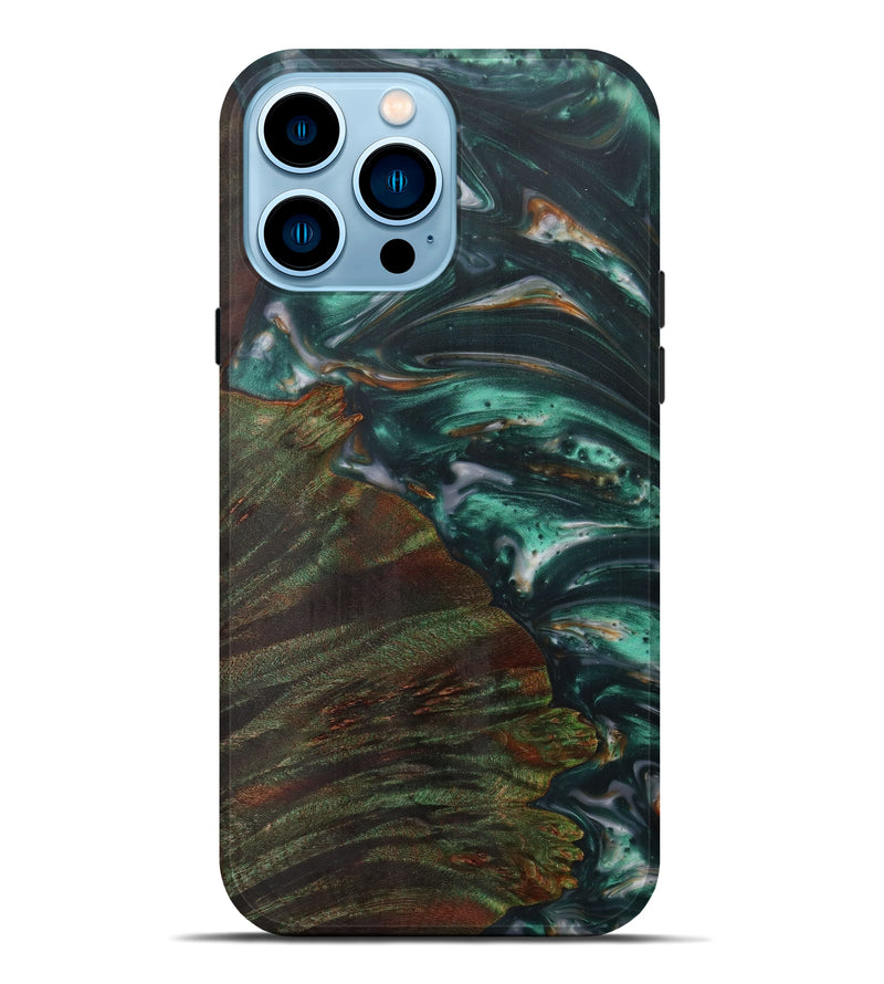 iPhone 14 Pro Max Wood+Resin Live Edge Phone Case - Kannan (Dark Green, 586312)