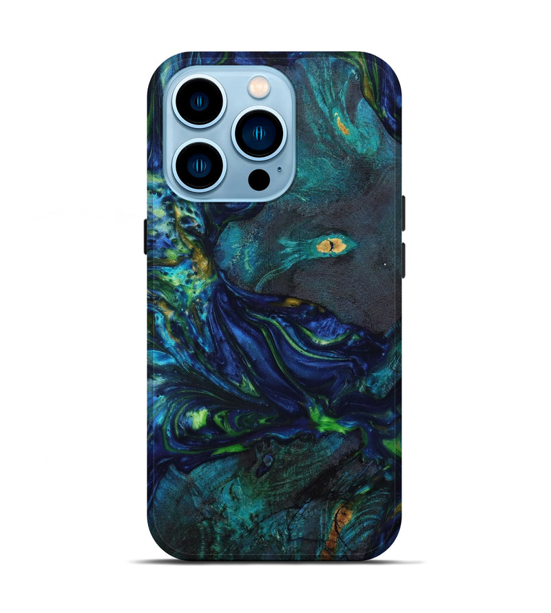 iPhone 14 Pro Wood+Resin Live Edge Phone Case - Duane (Green, 647822)