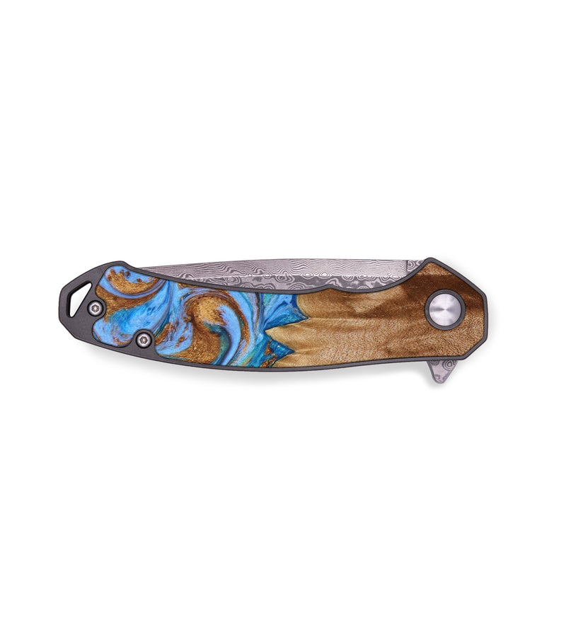 EDC Wood+Resin Pocket Knife - Hannah (Teal & Gold, 644098)