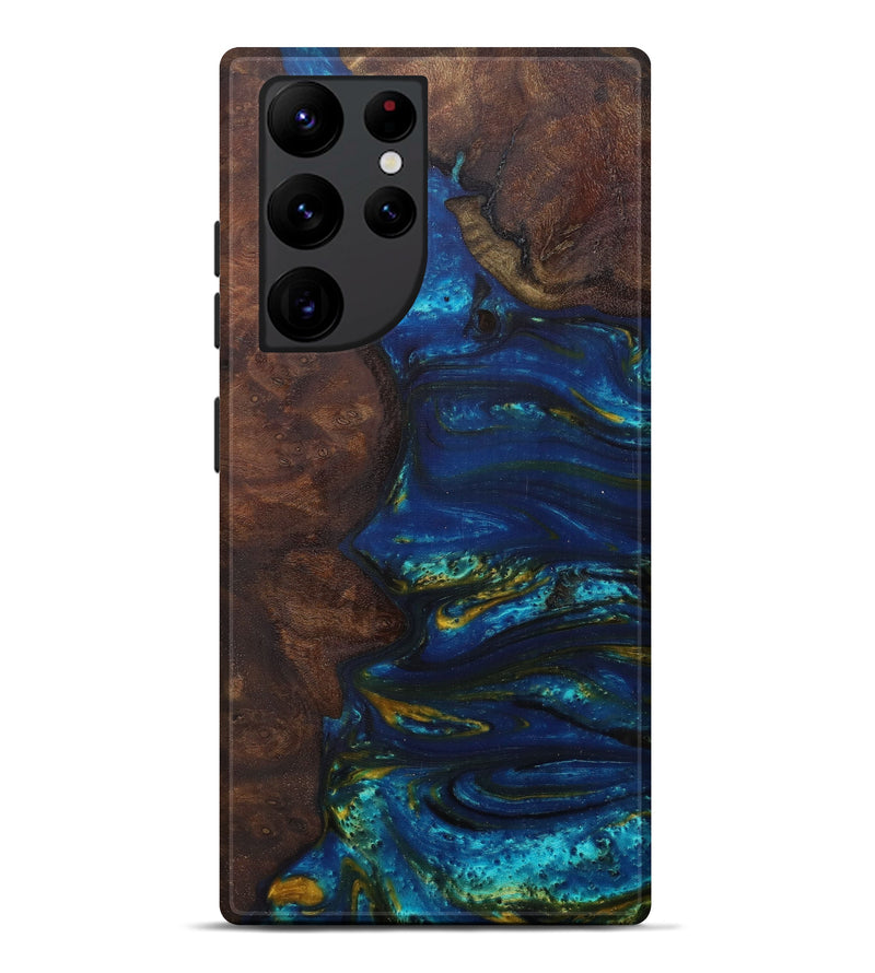 Galaxy S22 Ultra Wood+Resin Live Edge Phone Case - Britta (Teal & Gold, 588714)