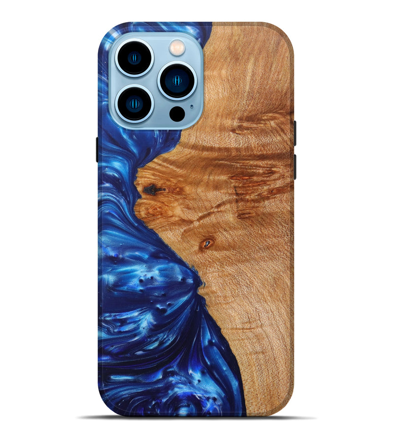 iPhone 14 Pro Max Wood+Resin Live Edge Phone Case - Cecile (Blue, 628643)