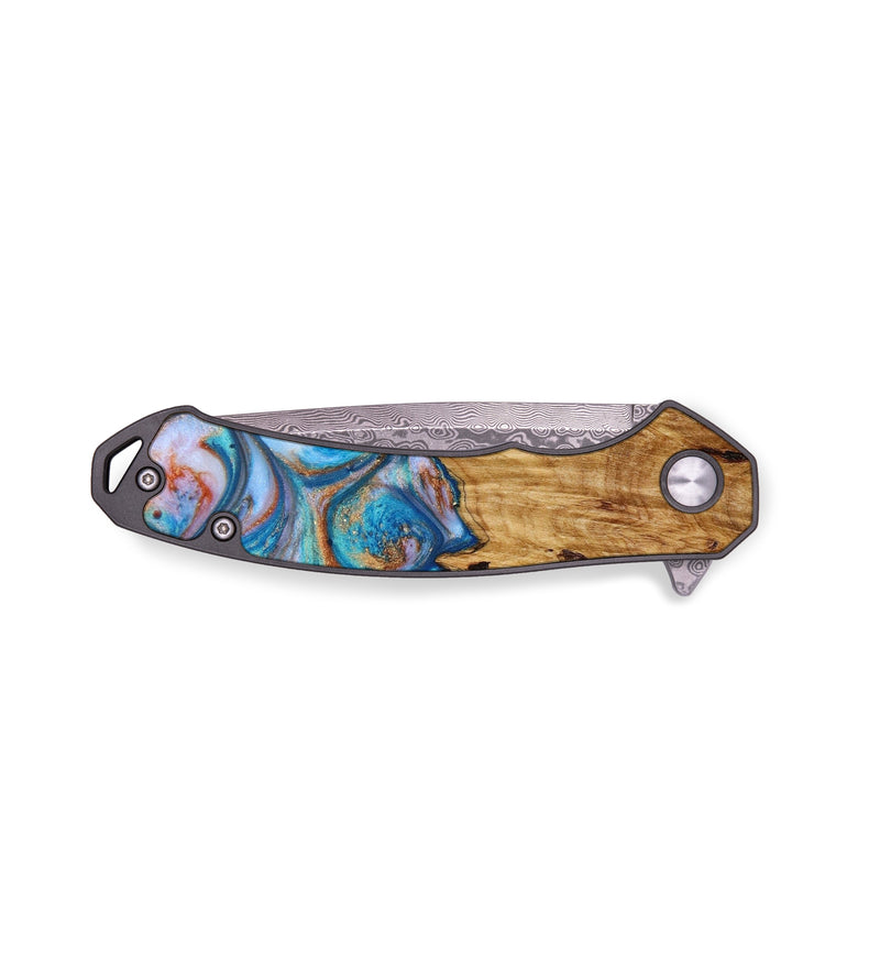 EDC Wood+Resin Pocket Knife - Sheila (Teal & Gold, 642624)
