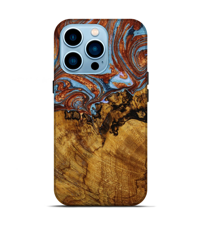 iPhone 14 Pro Wood+Resin Live Edge Phone Case - Peyton (Teal & Gold, 648563)