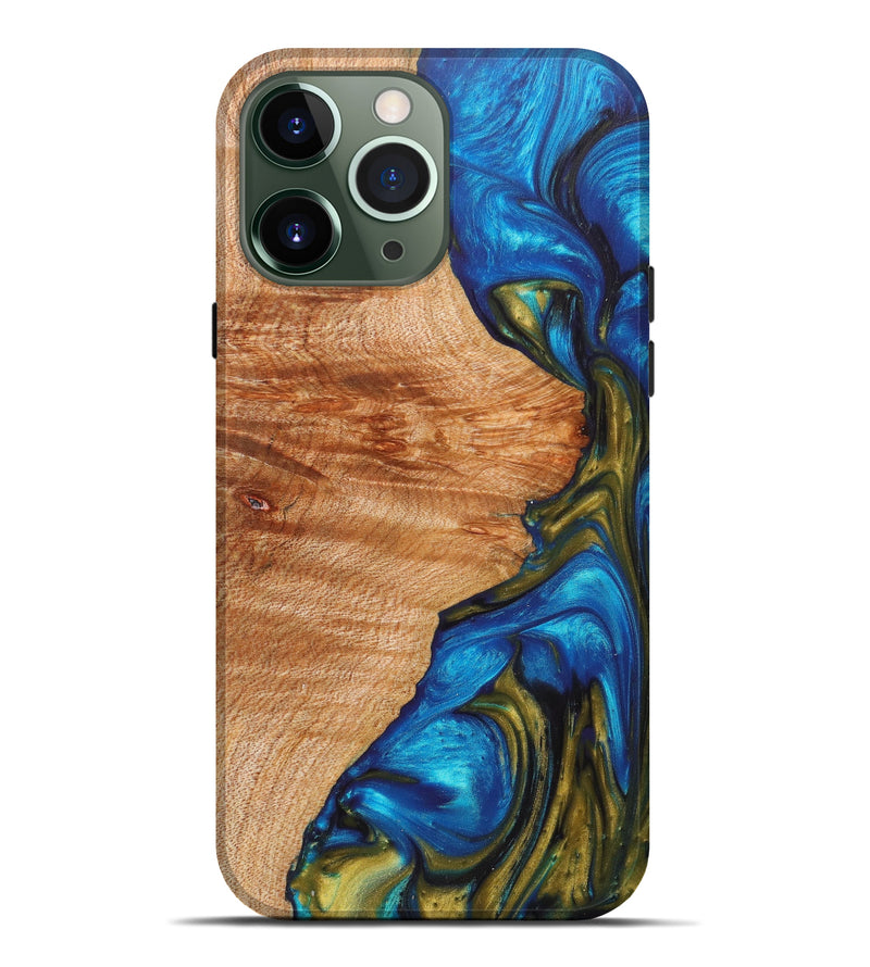 iPhone 13 Pro Max Wood+Resin Live Edge Phone Case - Zella (Teal & Gold, 627683)