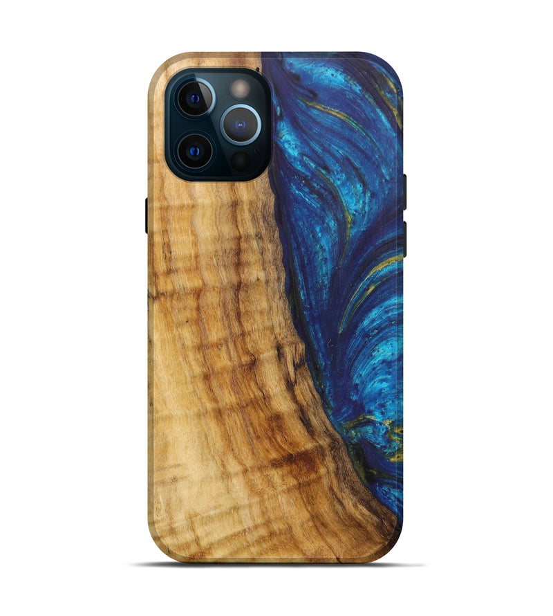 iPhone 12 Pro Wood+Resin Live Edge Phone Case - Wilbert (Teal & Gold, 624506)