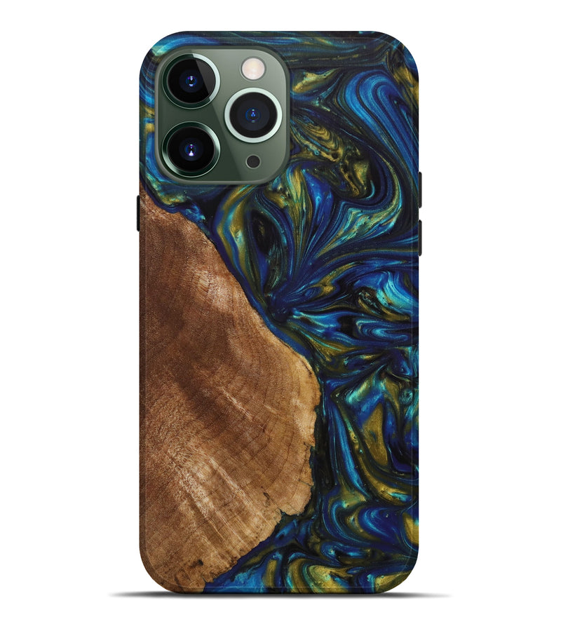 iPhone 13 Pro Max Wood+Resin Live Edge Phone Case - Winter (Teal & Gold, 637721)