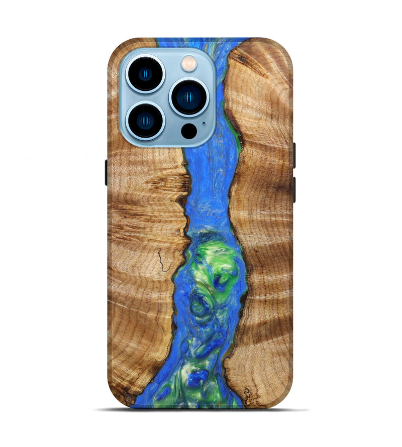 iPhone 14 Pro Wood+Resin Live Edge Phone Case - Demetrius (Blue, 630238)