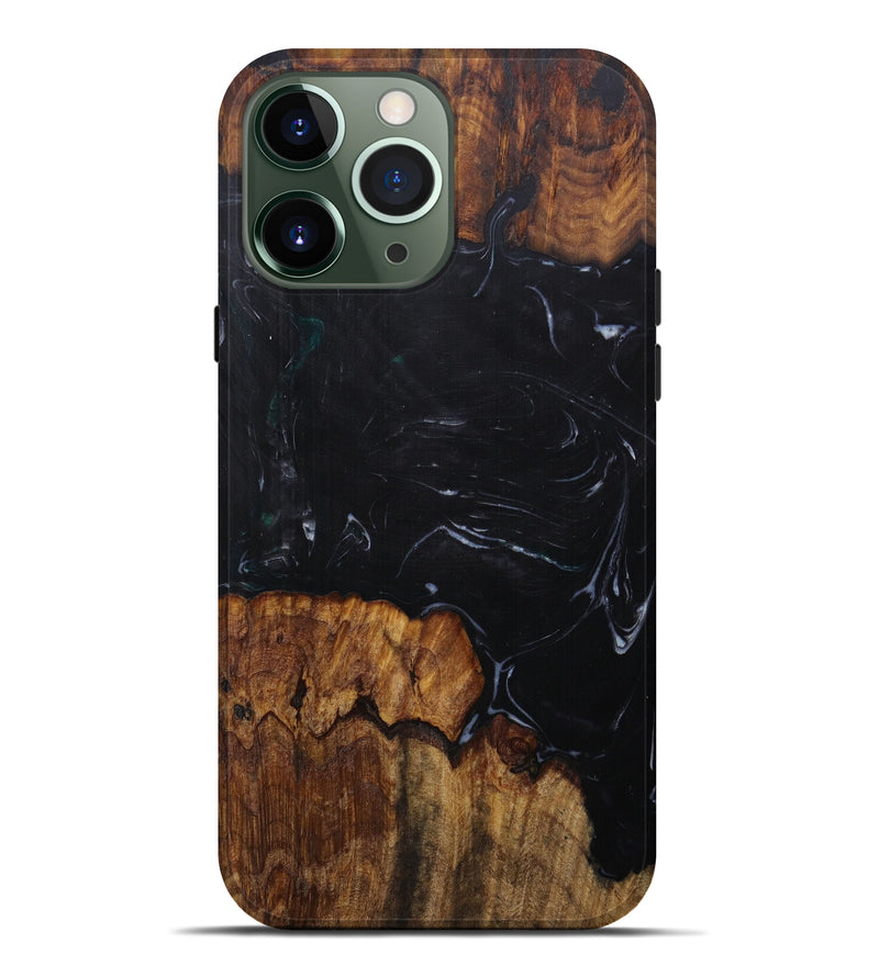 iPhone 13 Pro Max Wood+Resin Live Edge Phone Case - Datas (Pure Black, 593767)