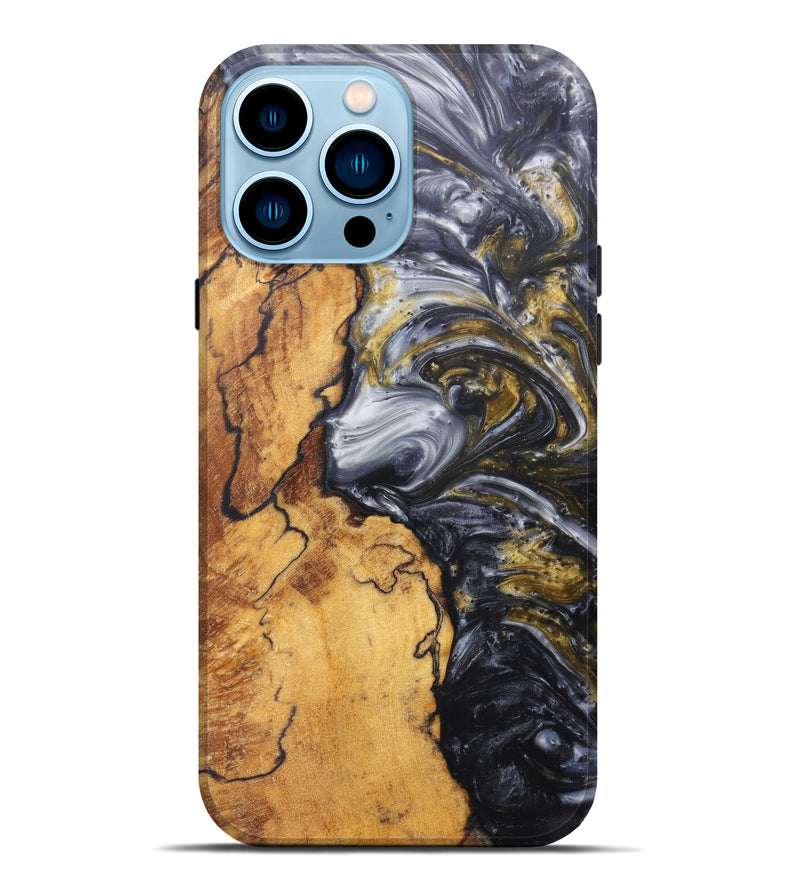 iPhone 14 Pro Max Wood+Resin Live Edge Phone Case - Harriot (Metallic, 606830)