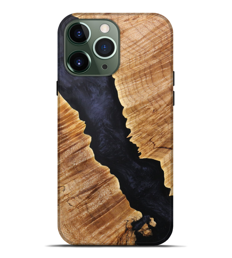 iPhone 13 Pro Max Wood+Resin Live Edge Phone Case - Dylan (Pure Black, 614551)