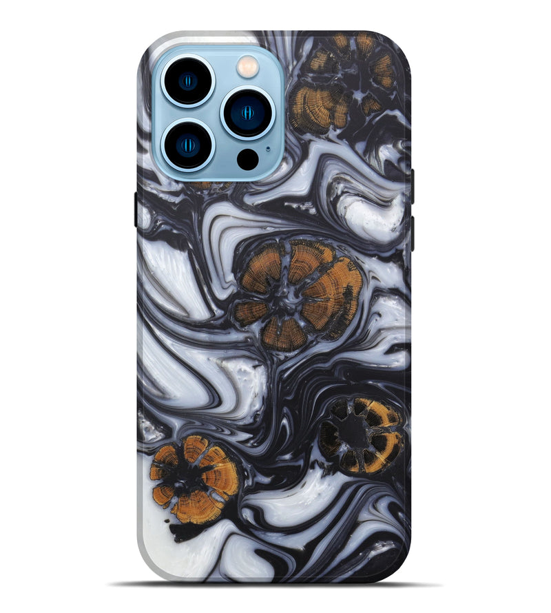 iPhone 14 Pro Max Wood+Resin Live Edge Phone Case - Floris (Black & White, 602532)