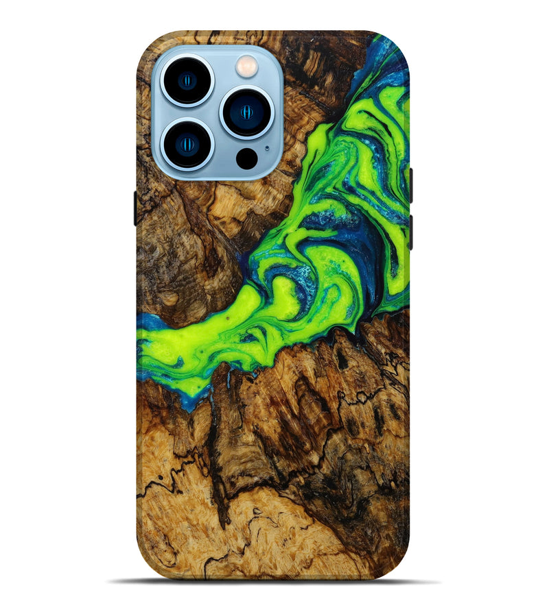 iPhone 14 Pro Max Wood+Resin Live Edge Phone Case - Brett (Green, 648343)