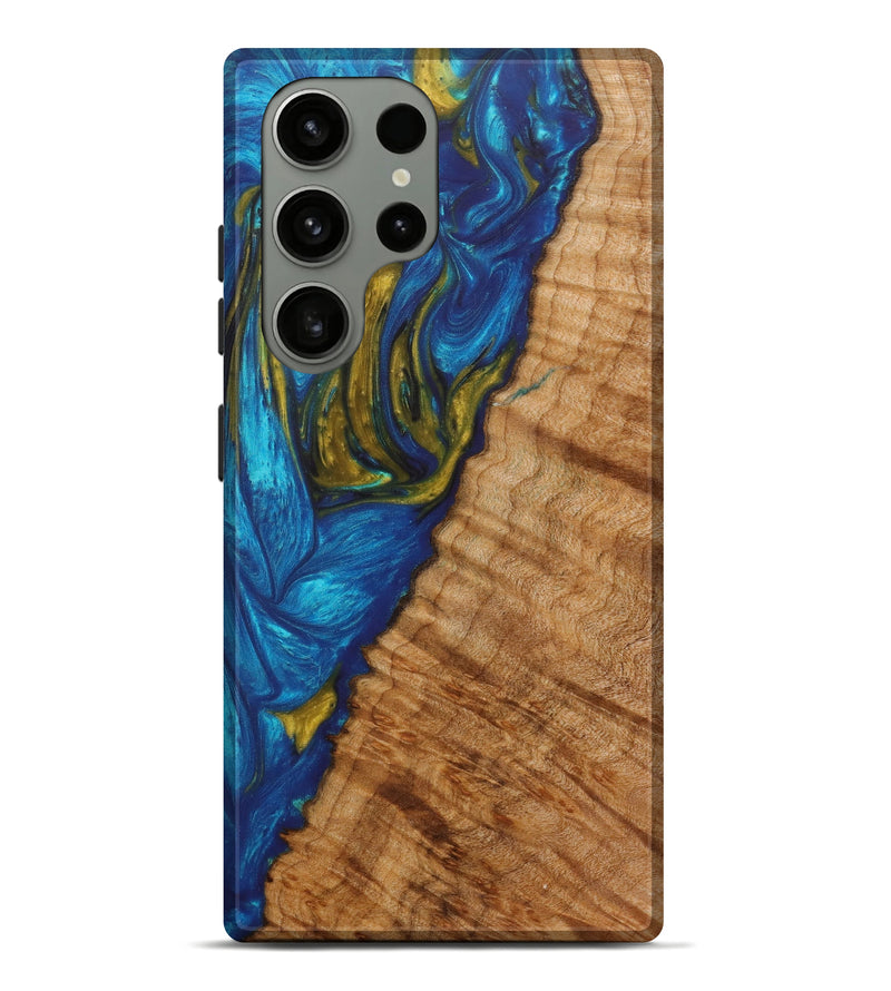 Galaxy S23 Ultra Wood+Resin Live Edge Phone Case - Leena (Teal & Gold, 623141)