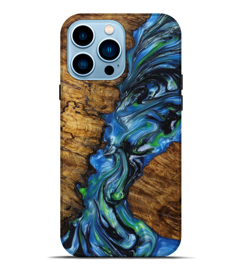 iPhone 14 Pro Max Wood+Resin Live Edge Phone Case - Rafael (Blue, 645394)