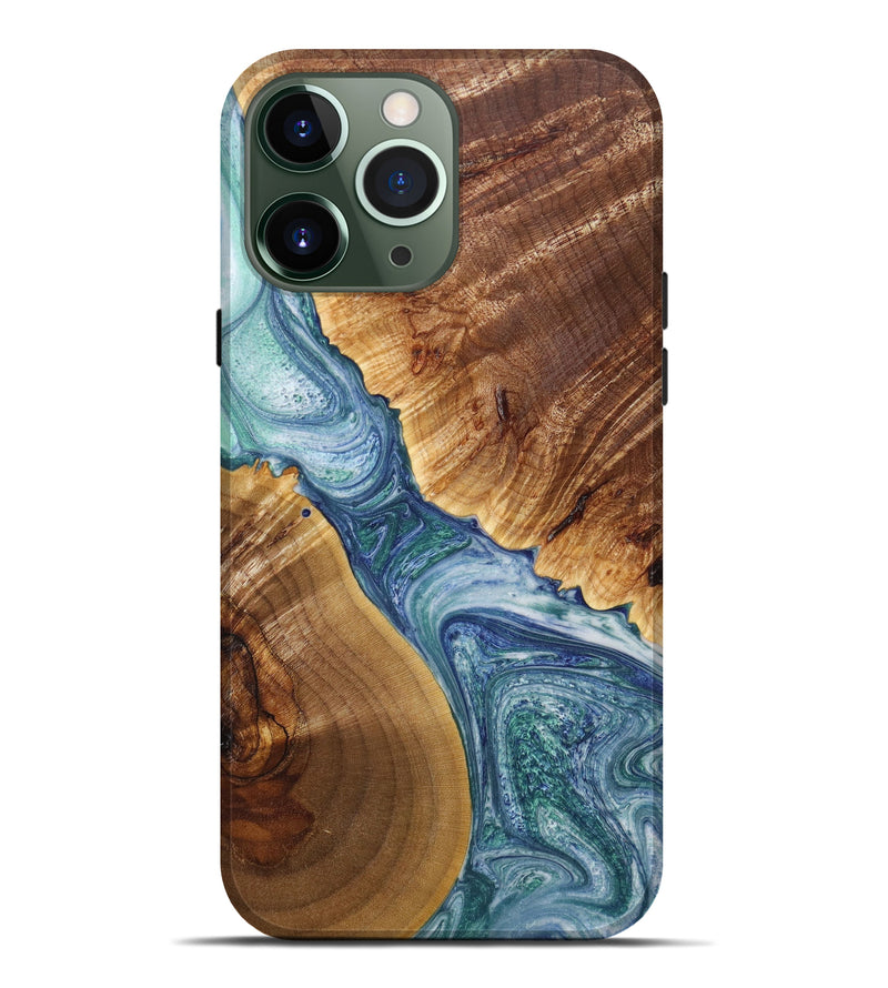 iPhone 13 Pro Max Wood+Resin Live Edge Phone Case - Henrietta (Green, 638166)
