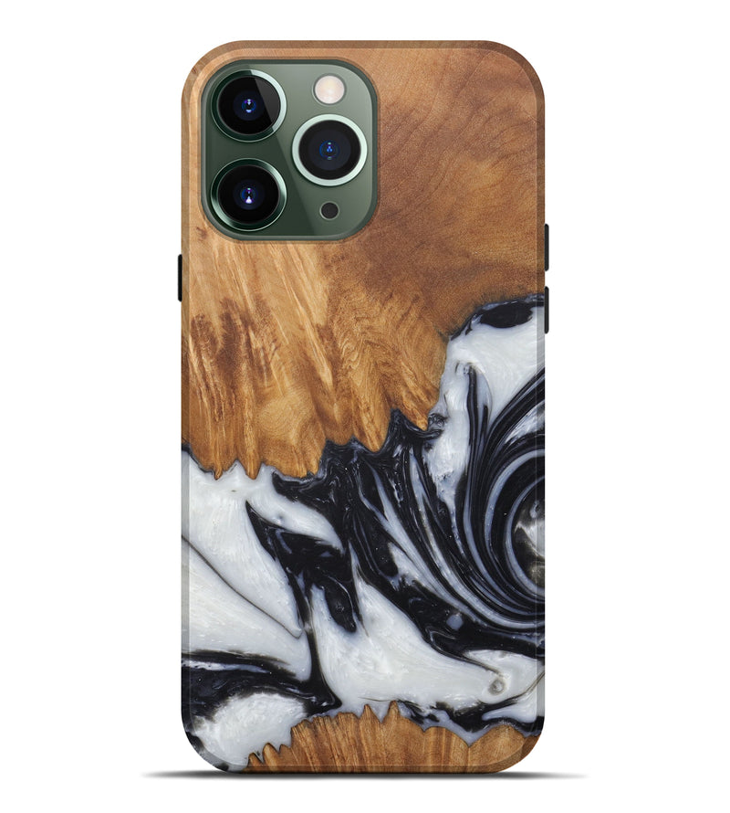 iPhone 13 Pro Max Wood+Resin Live Edge Phone Case - Vivianna (Black & White, 581213)
