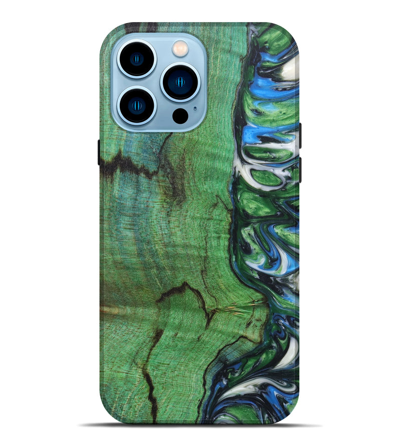 iPhone 14 Pro Max Wood+Resin Live Edge Phone Case - Zelda (Green, 621648)