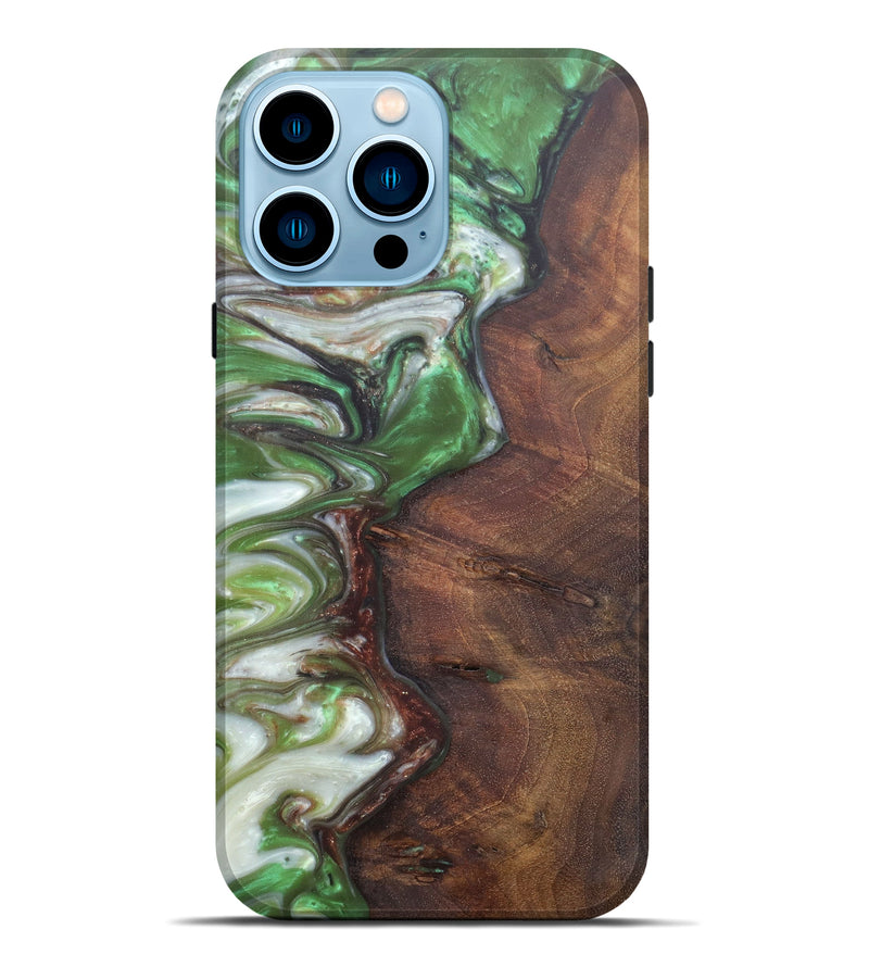 iPhone 14 Pro Max Wood+Resin Live Edge Phone Case - Christye (Dark Green, 606867)