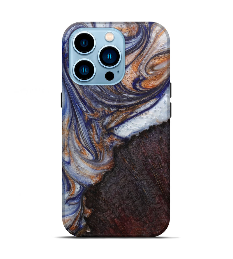 iPhone 14 Pro Wood+Resin Live Edge Phone Case - Ranique (Dark Blue, 593306)