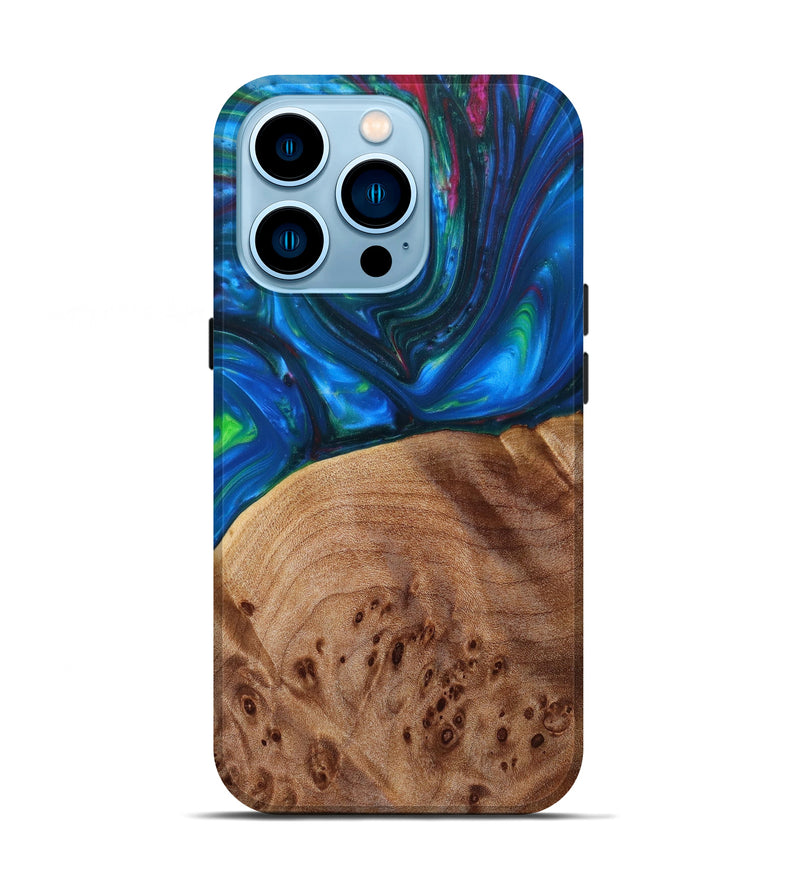iPhone 14 Pro Wood+Resin Live Edge Phone Case - Elwira (Blue, 633287)