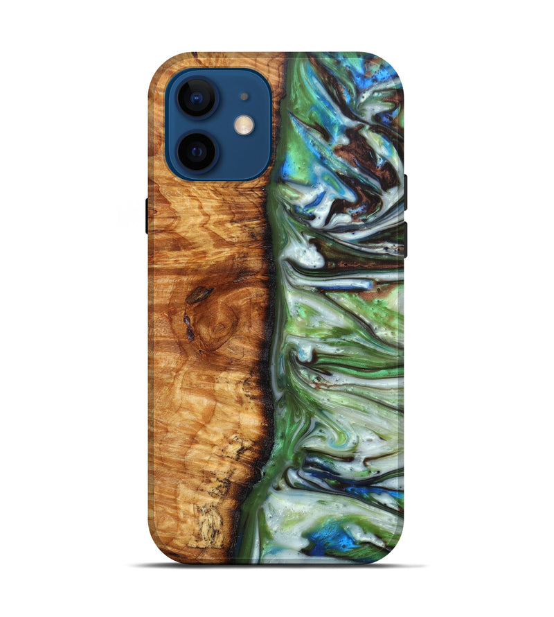 iPhone 12 Wood+Resin Live Edge Phone Case - Arne (Dark Green, 608555)