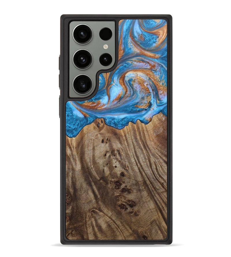 Galaxy S23 Ultra Wood+Resin Phone Case - Frederic (Teal & Gold, 630167)