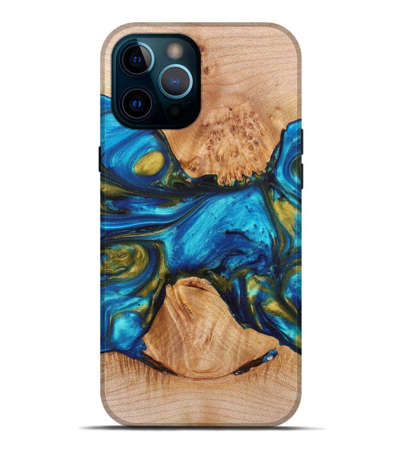 iPhone 12 Pro Max Wood+Resin Live Edge Phone Case - Milton (Teal & Gold, 628978)