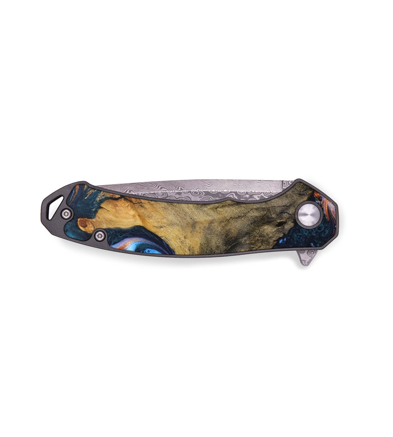 EDC Wood+Resin Pocket Knife - Alexander (Teal & Gold, 636355)