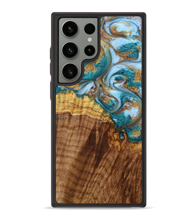 Galaxy S23 Ultra Wood+Resin Phone Case - Maverick (Teal & Gold, 641013)