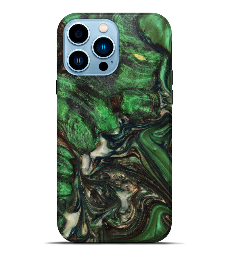 iPhone 14 Pro Max Wood+Resin Live Edge Phone Case - Cassandra (Green, 631443)