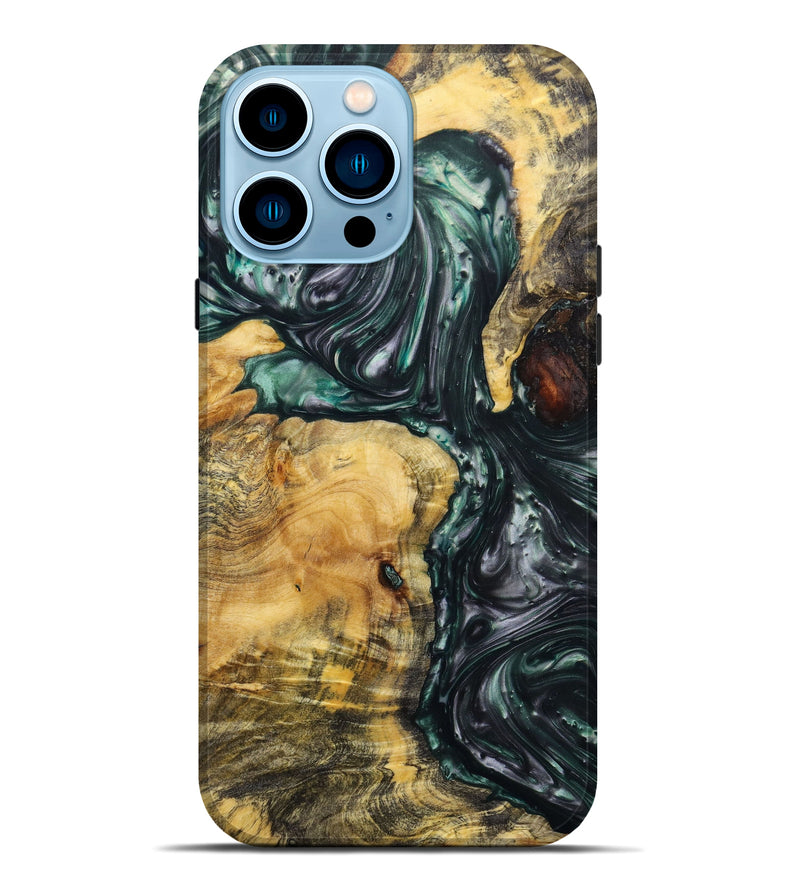 iPhone 14 Pro Max Wood+Resin Live Edge Phone Case - Maranda (Green, 632702)
