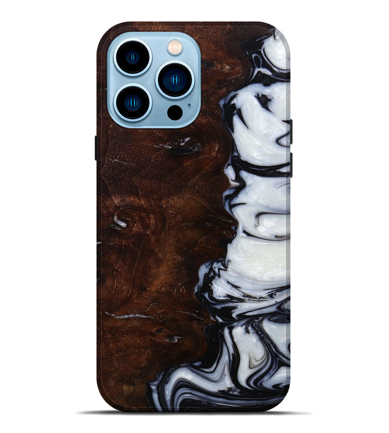 iPhone 14 Pro Max Wood+Resin Live Edge Phone Case - Jaqueline (Black & White, 646923)