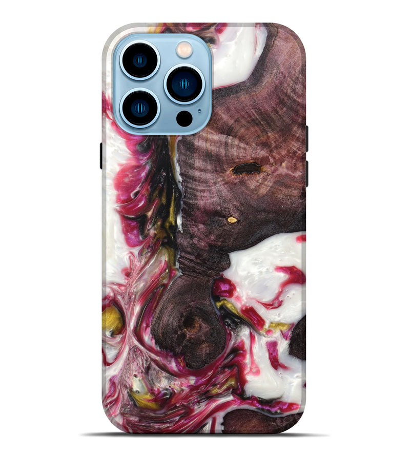 iPhone 14 Pro Max Wood+Resin Live Edge Phone Case - Marcia (Red, 630442)